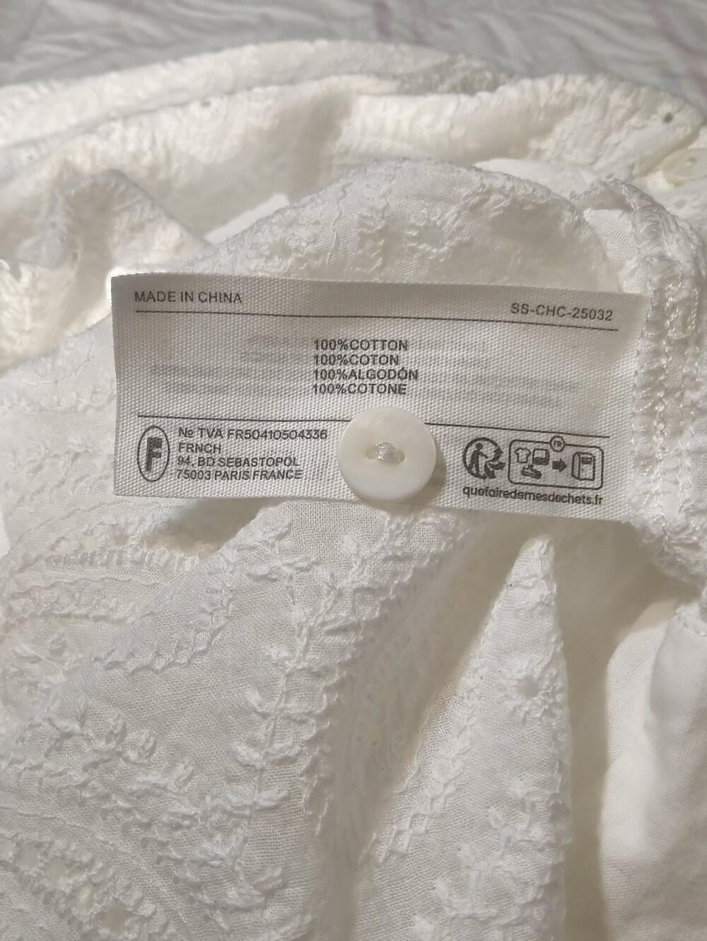 FRNCH Paris White Embroidered Eyelet Cotton Blouse Size L Coastal Cottagecore - Picture 5 of 10